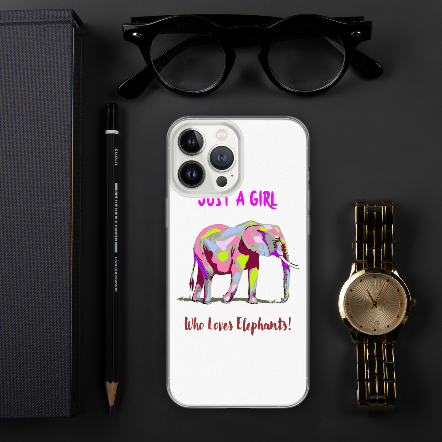 iPhone Elephant Case - Just a Girl who Loves Elephants with Writing, Multicolored Elephant iPhone Case