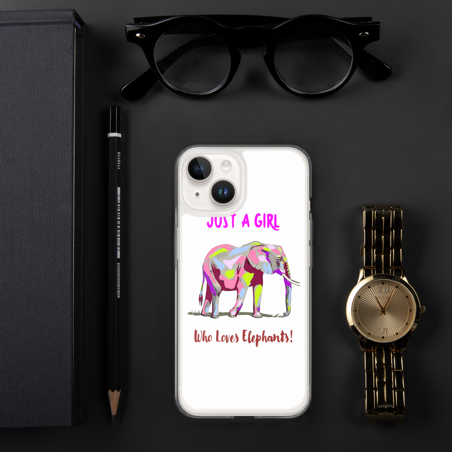iPhone Elephant Case - Just a Girl who Loves Elephants with Writing, Multicolored Elephant iPhone Case