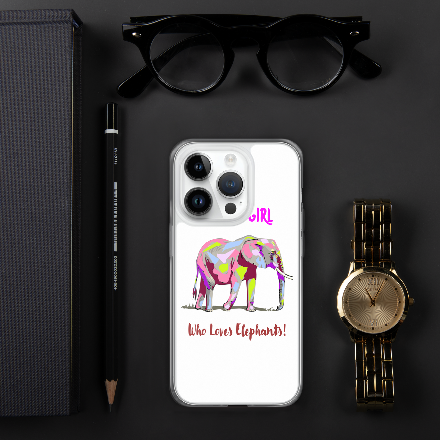 iPhone Elephant Case - Just a Girl who Loves Elephants with Writing, Multicolored Elephant iPhone Case