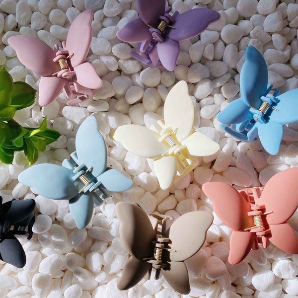 Colorful Matte Trio of Butterflies Hair Claw Set