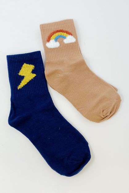 Wonder Of Sky Socks Set with rainbow and lightning