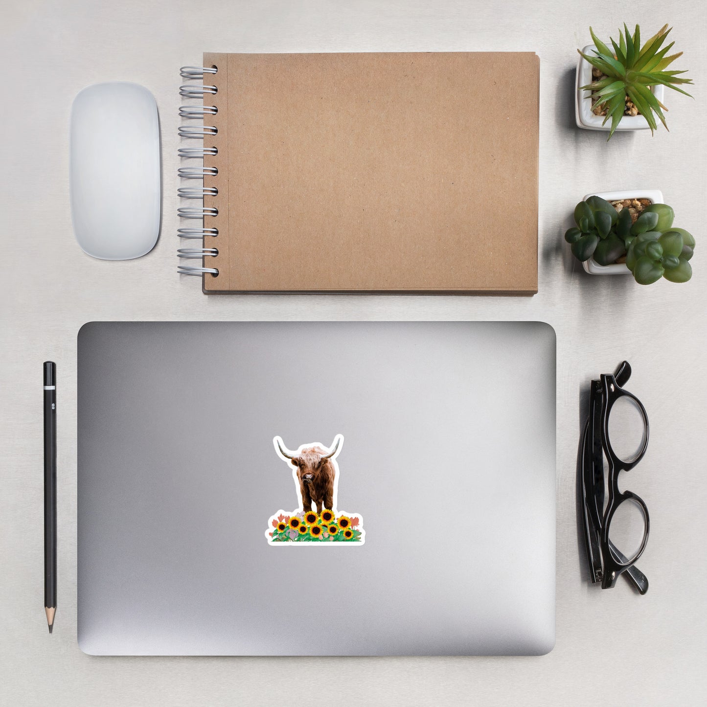 Highland Cow in Sunflower Field Stickers - Adorable Charm for Indoor Surfaces | Bubble-free stickers