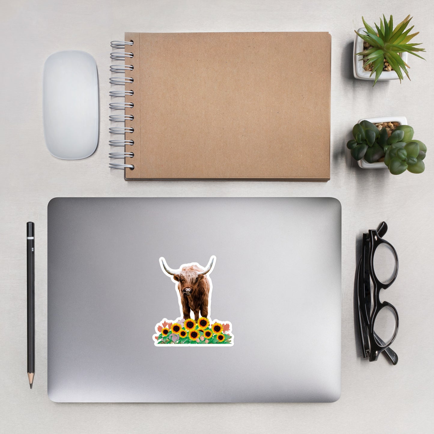 Highland Cow in Sunflower Field Stickers - Adorable Charm for Indoor Surfaces | Bubble-free stickers