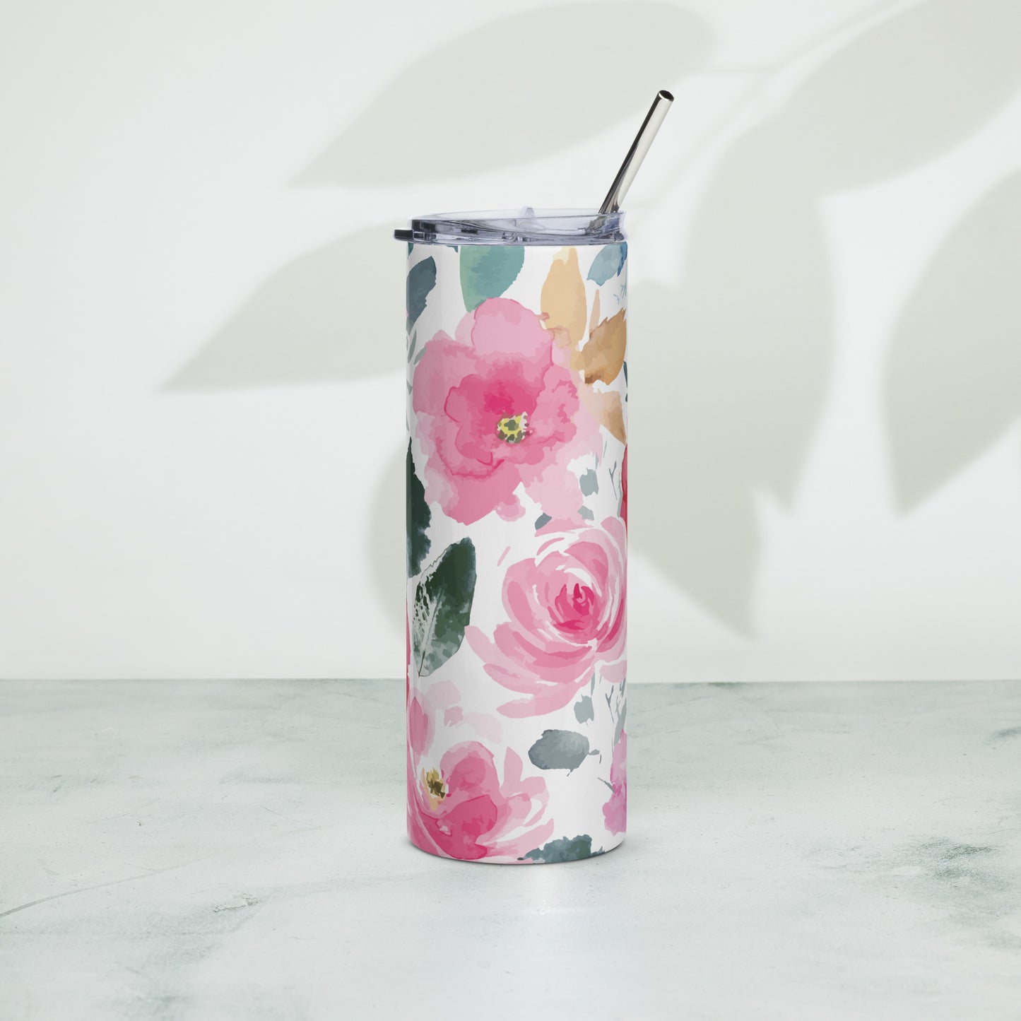 Colorful Pink Flower Stainless Steel Tumbler (20 oz)