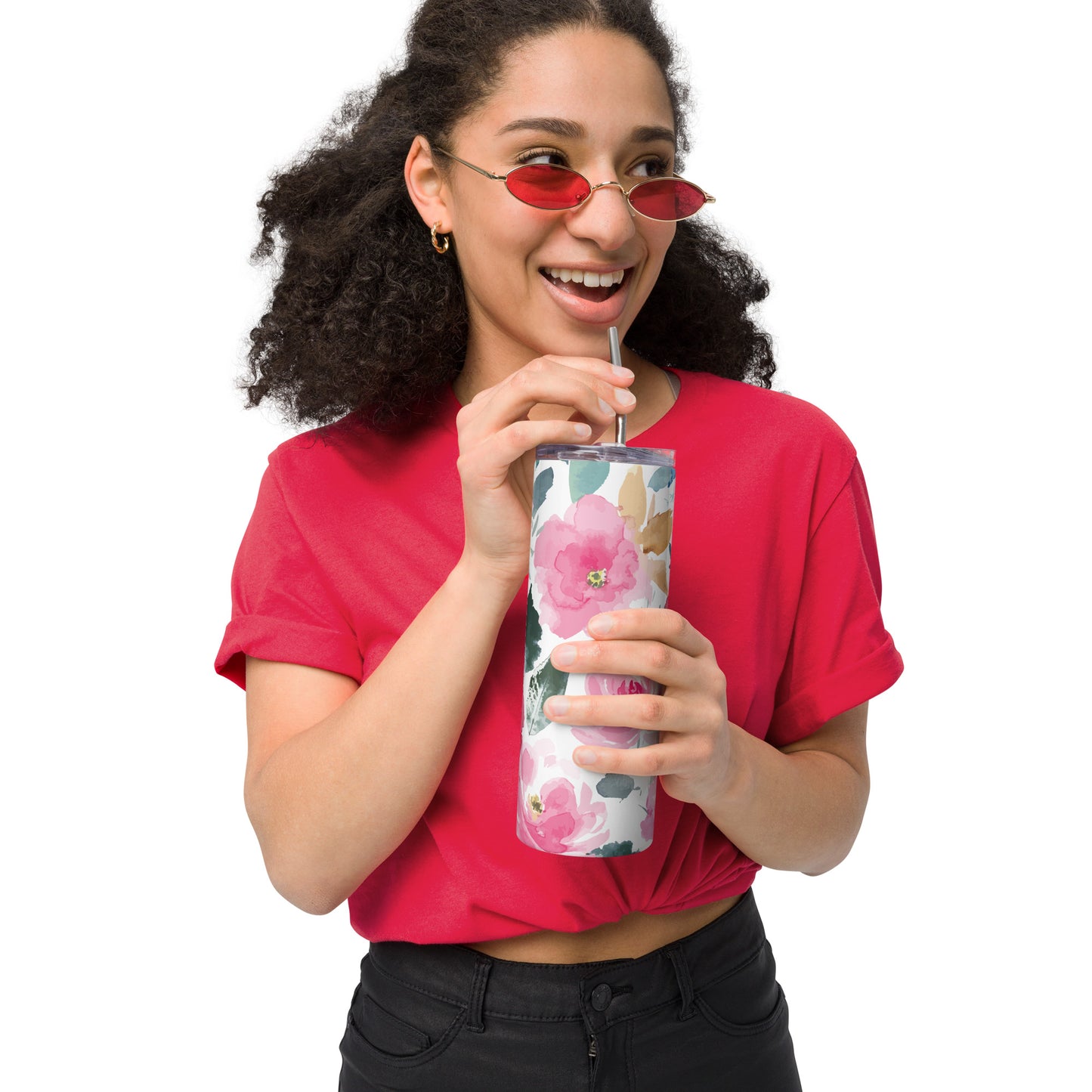 Colorful Pink Flower Stainless Steel Tumbler (20 oz)
