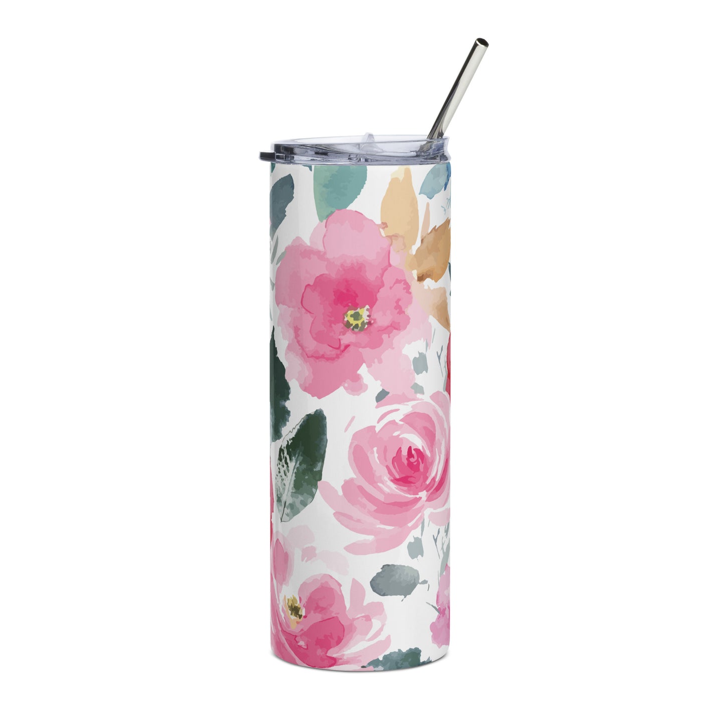 Colorful Pink Flower Stainless Steel Tumbler (20 oz)
