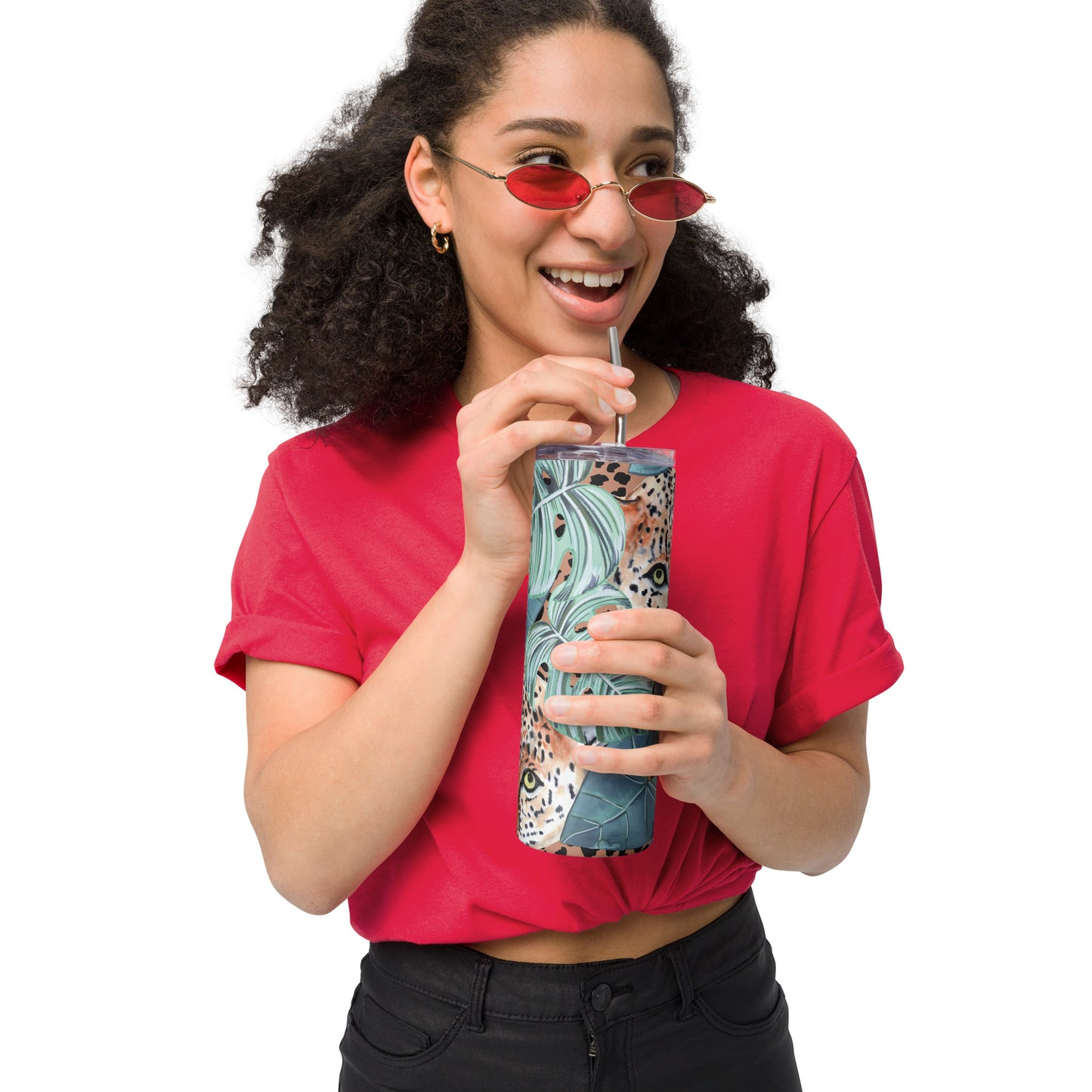 Leopard in Forest Stainless steel tumbler (20 oz.)