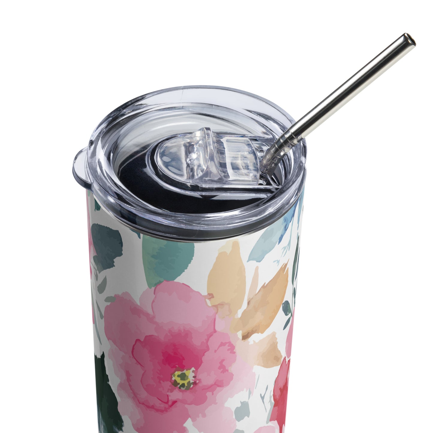 Colorful Pink Flower Stainless Steel Tumbler (20 oz)