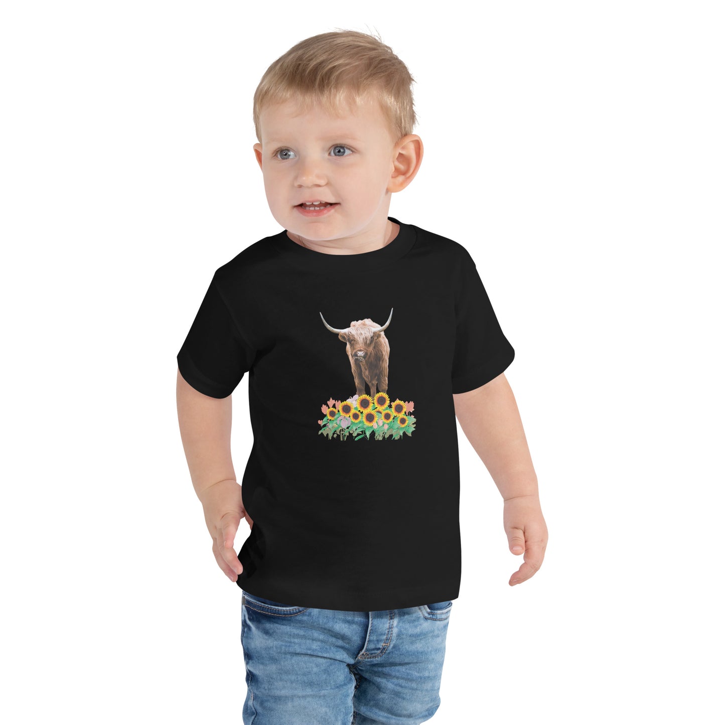 Trendy Tots: Toddler Fashion with Highland Cow and Sunflower Designs | Toddler Short Sleeve Tee
