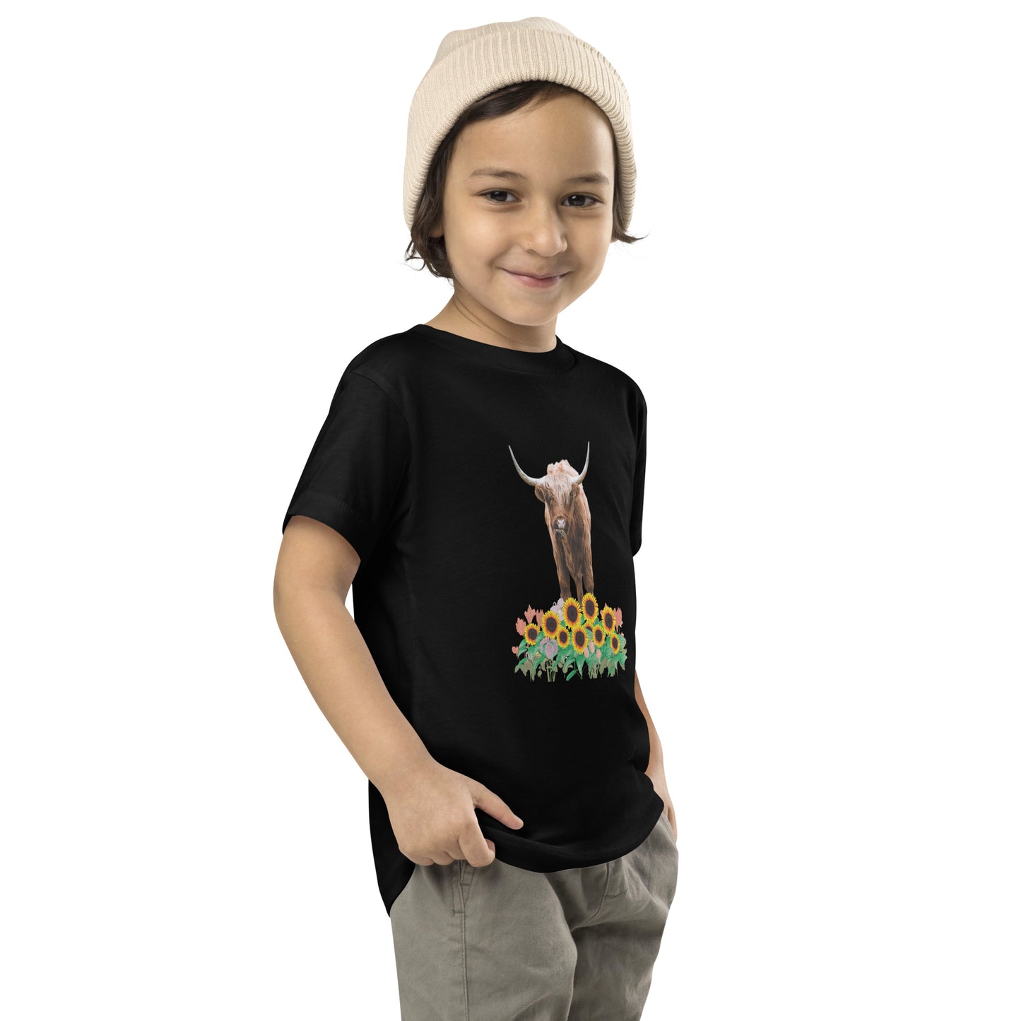Trendy Tots: Toddler Fashion with Highland Cow and Sunflower Designs | Toddler Short Sleeve Tee