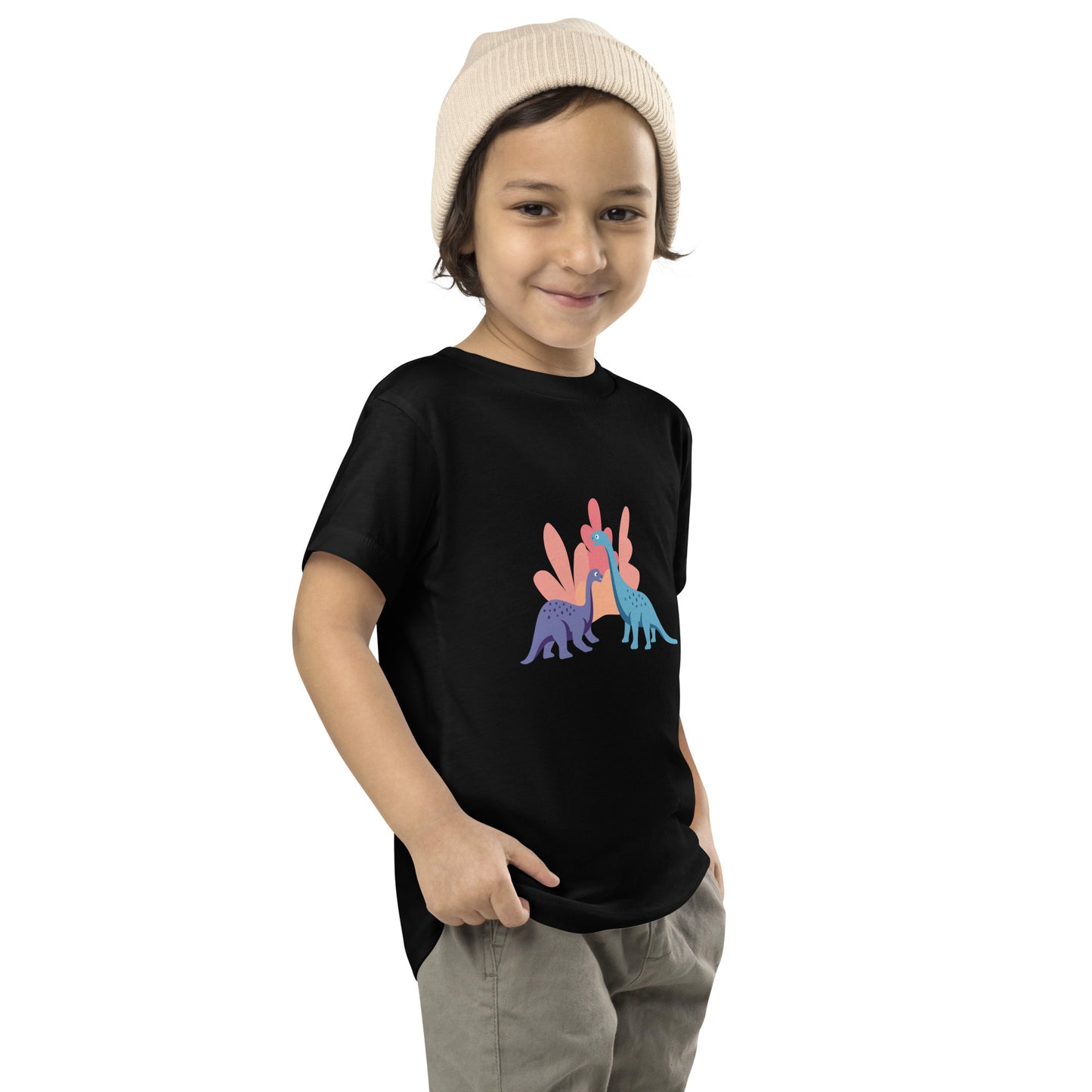 Cute Dinosaur Toddler Short Sleeve Tee, Kid's Dino Tee