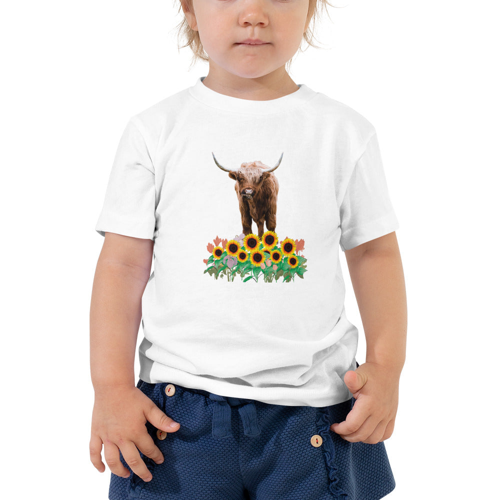 Trendy Tots: Toddler Fashion with Highland Cow and Sunflower Designs | Toddler Short Sleeve Tee