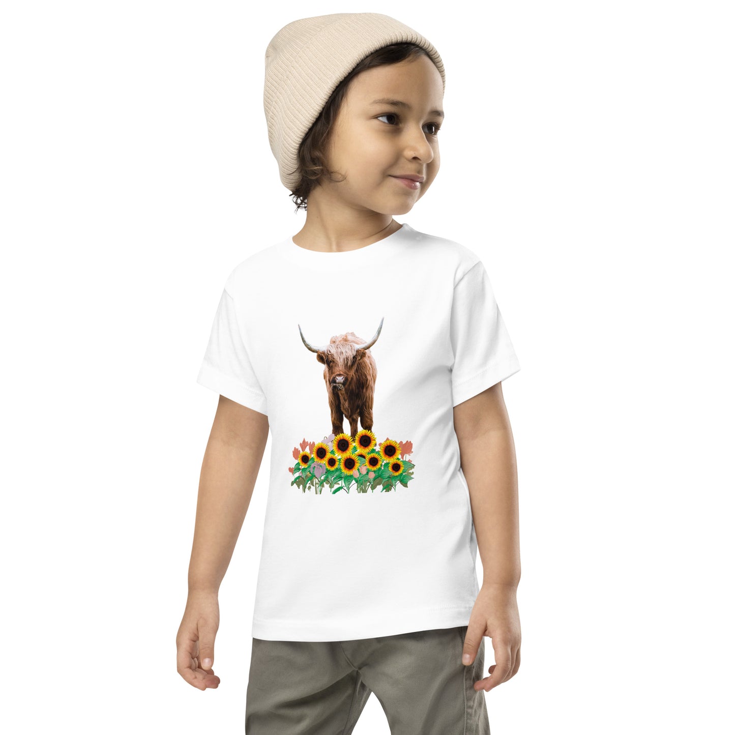 Trendy Tots: Toddler Fashion with Highland Cow and Sunflower Designs | Toddler Short Sleeve Tee