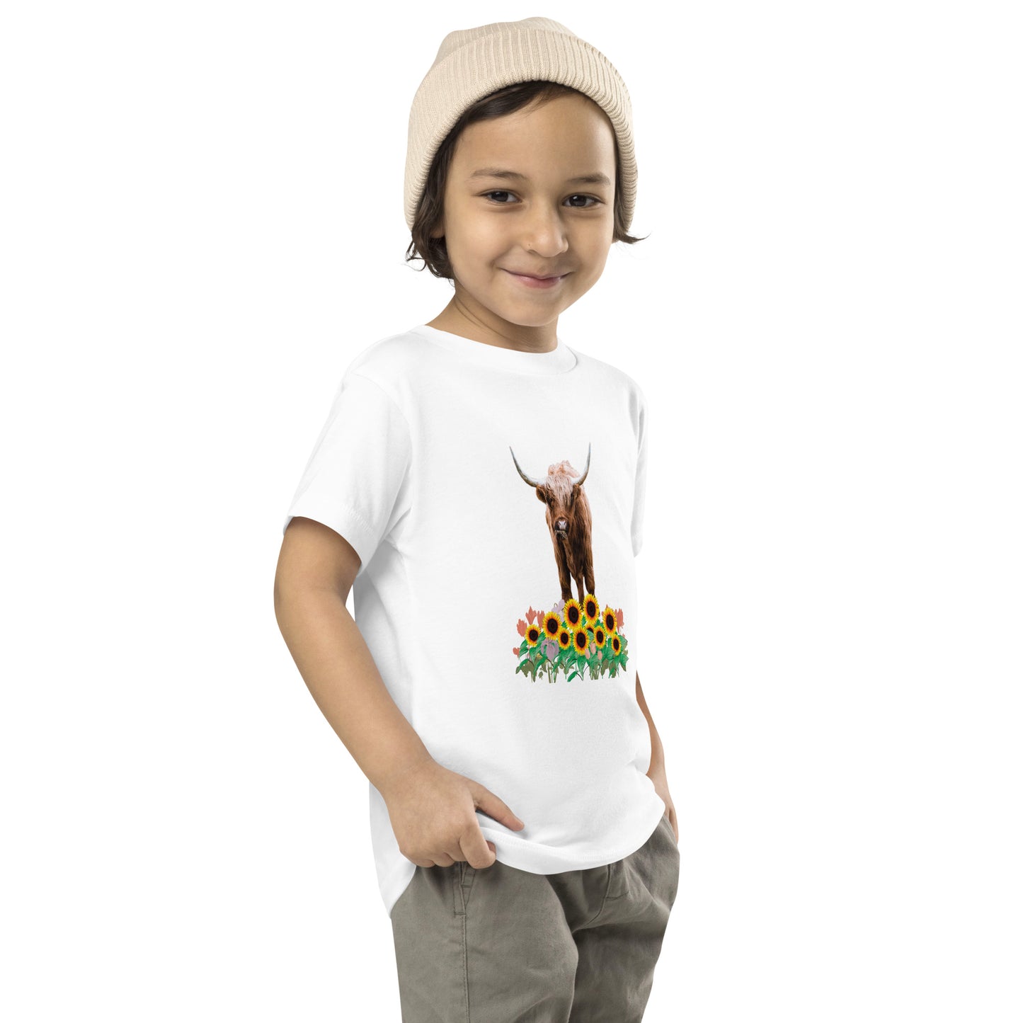 Trendy Tots: Toddler Fashion with Highland Cow and Sunflower Designs | Toddler Short Sleeve Tee