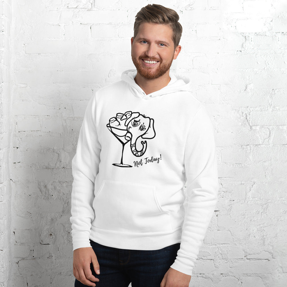 Funny Unisex hoodie with an Elephant in a Martini Glass, Hangover Elephant in a Cosmopolitan Drink, Not Today Elephant Hoodie