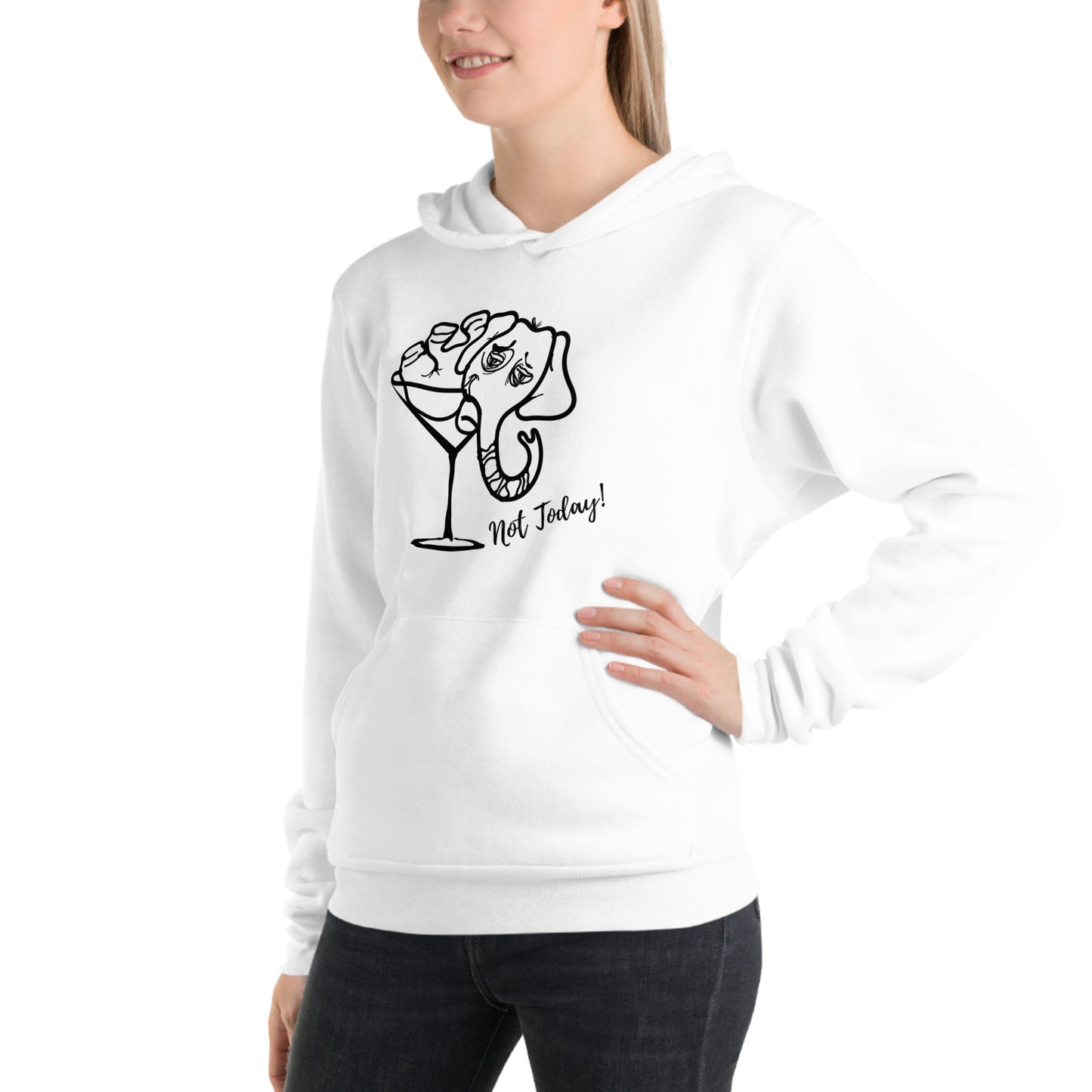 Funny Unisex hoodie with an Elephant in a Martini Glass, Hangover Elephant in a Cosmopolitan Drink, Not Today Elephant Hoodie