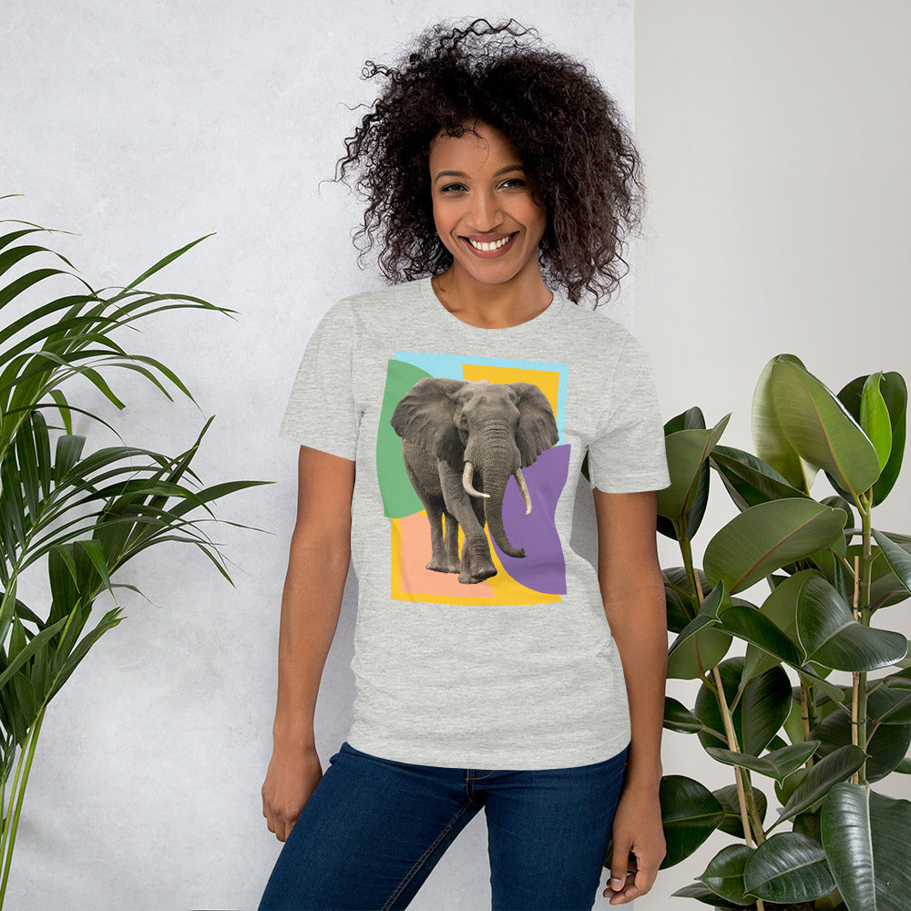 Vibrant Pastel with Elephant Photo Unisex t-shirt, Colorful Elephant Shirt for Women and Men