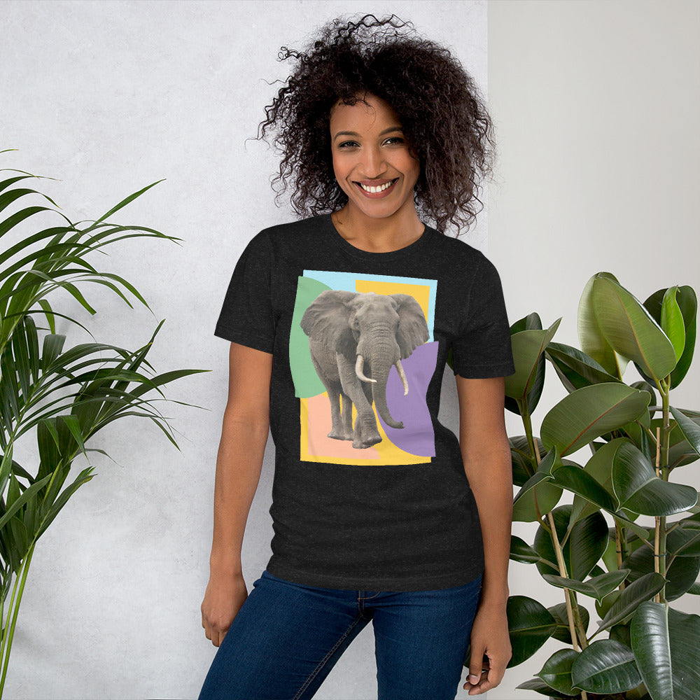 Vibrant Pastel with Elephant Photo Unisex t-shirt, Colorful Elephant Shirt for Women and Men