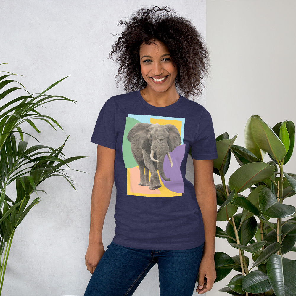 Vibrant Pastel with Elephant Photo Unisex t-shirt, Colorful Elephant Shirt for Women and Men