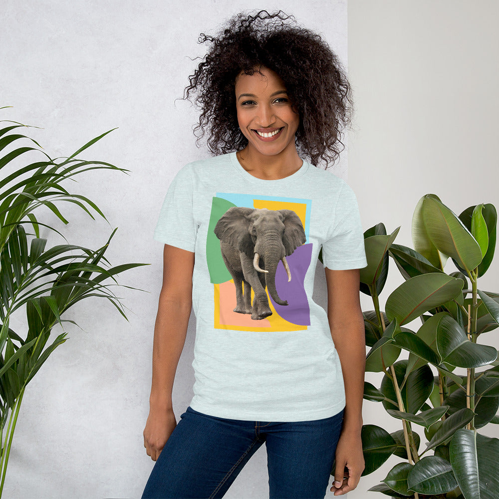 Vibrant Pastel with Elephant Photo Unisex t-shirt, Colorful Elephant Shirt for Women and Men