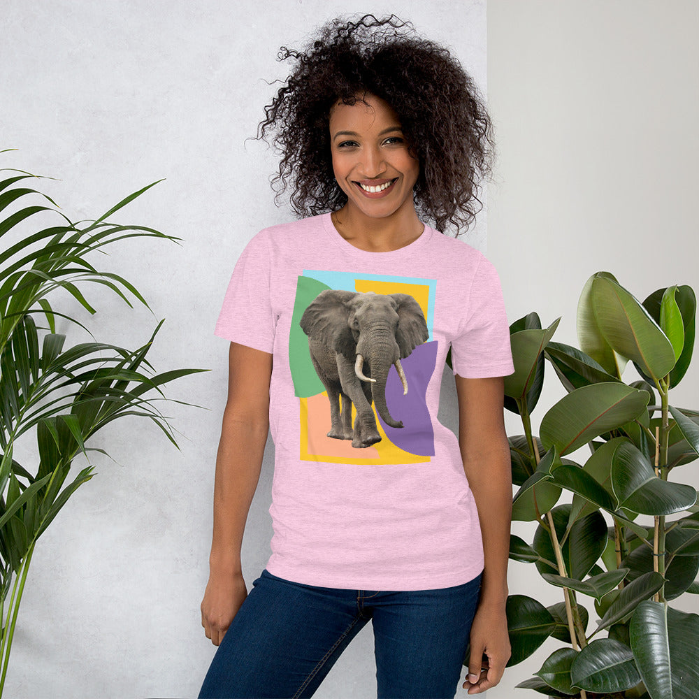 Vibrant Pastel with Elephant Photo Unisex t-shirt, Colorful Elephant Shirt for Women and Men