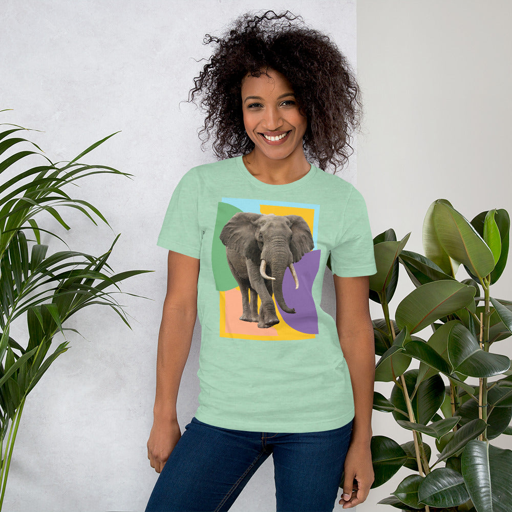 Vibrant Pastel with Elephant Photo Unisex t-shirt, Colorful Elephant Shirt for Women and Men