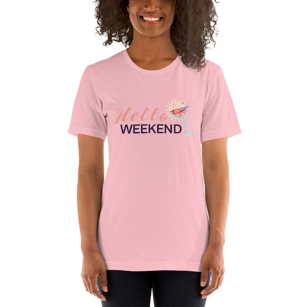 Hello Weekend Unisex T-shirt, Shirt with Cocktail and Weekend