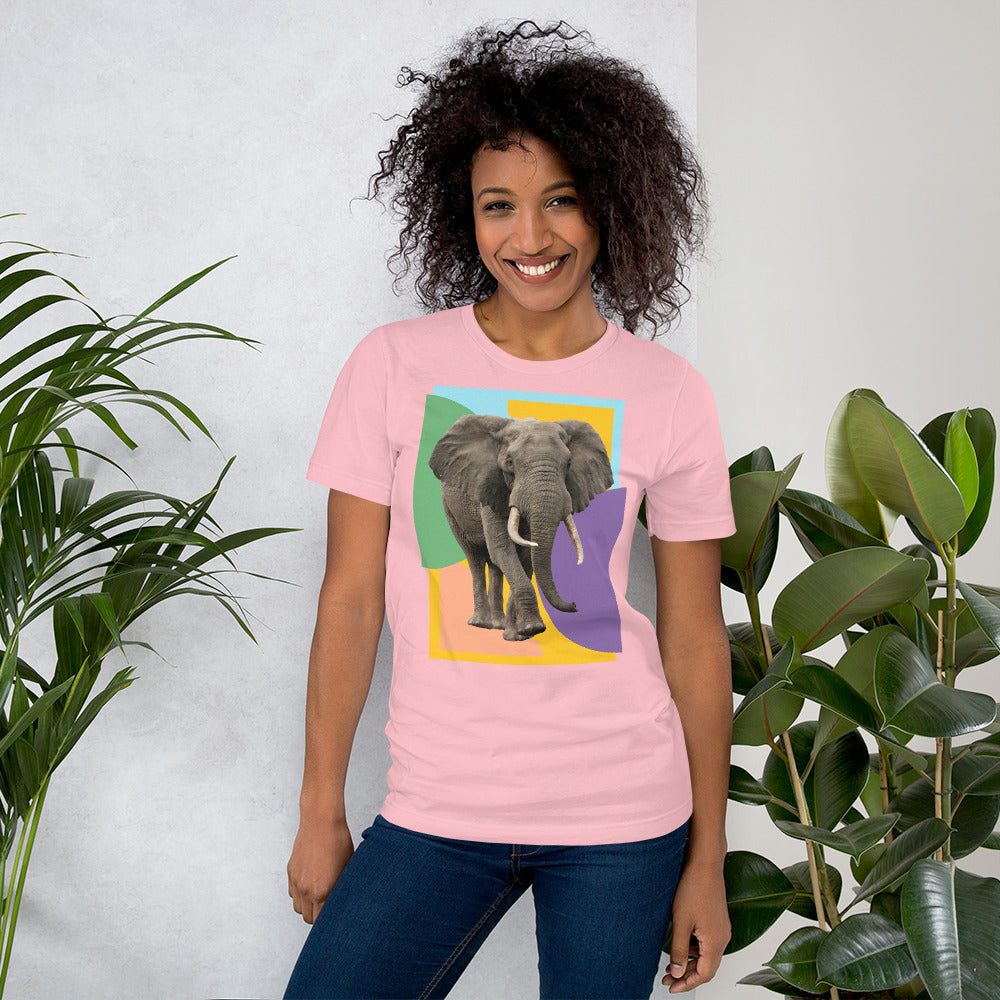 Vibrant Pastel with Elephant Photo Unisex t-shirt, Colorful Elephant Shirt for Women and Men