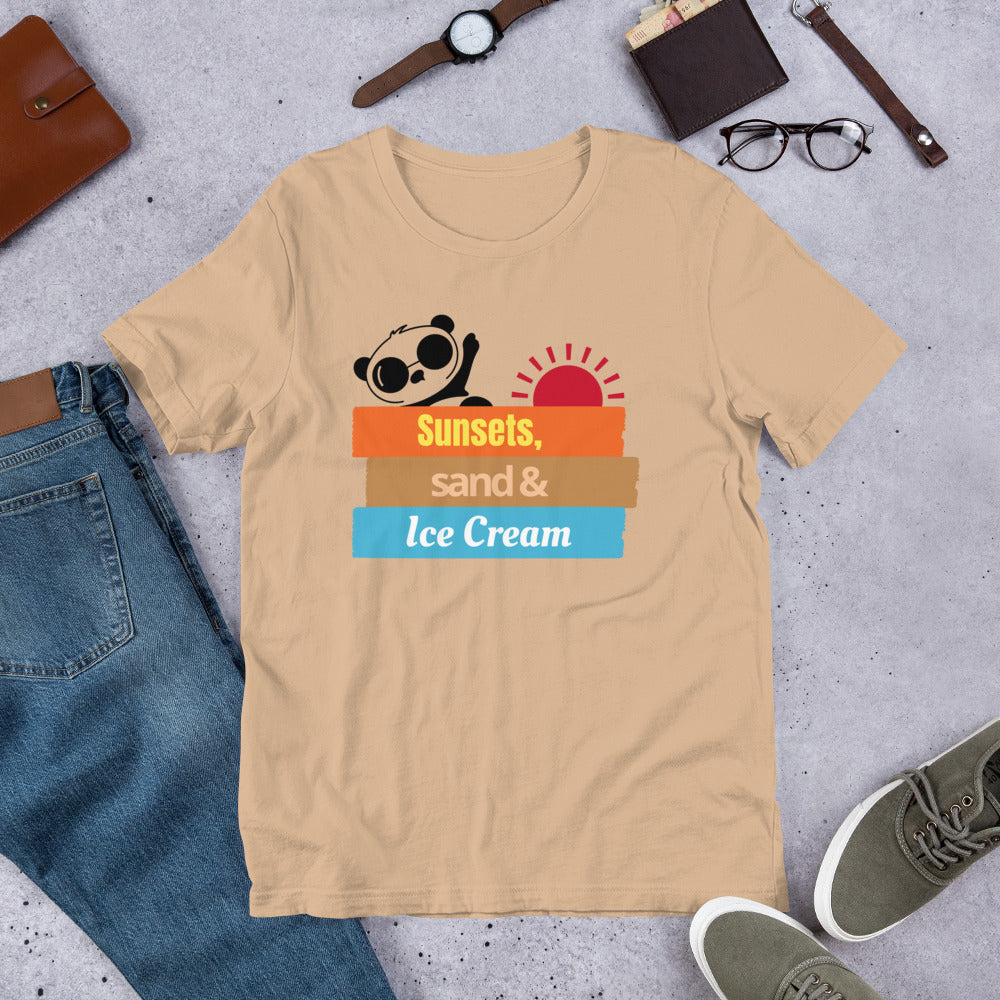 Sunset Sand and Ice Cream Unisex T-shirt | Soft Comfortable and Light Summer Shirts