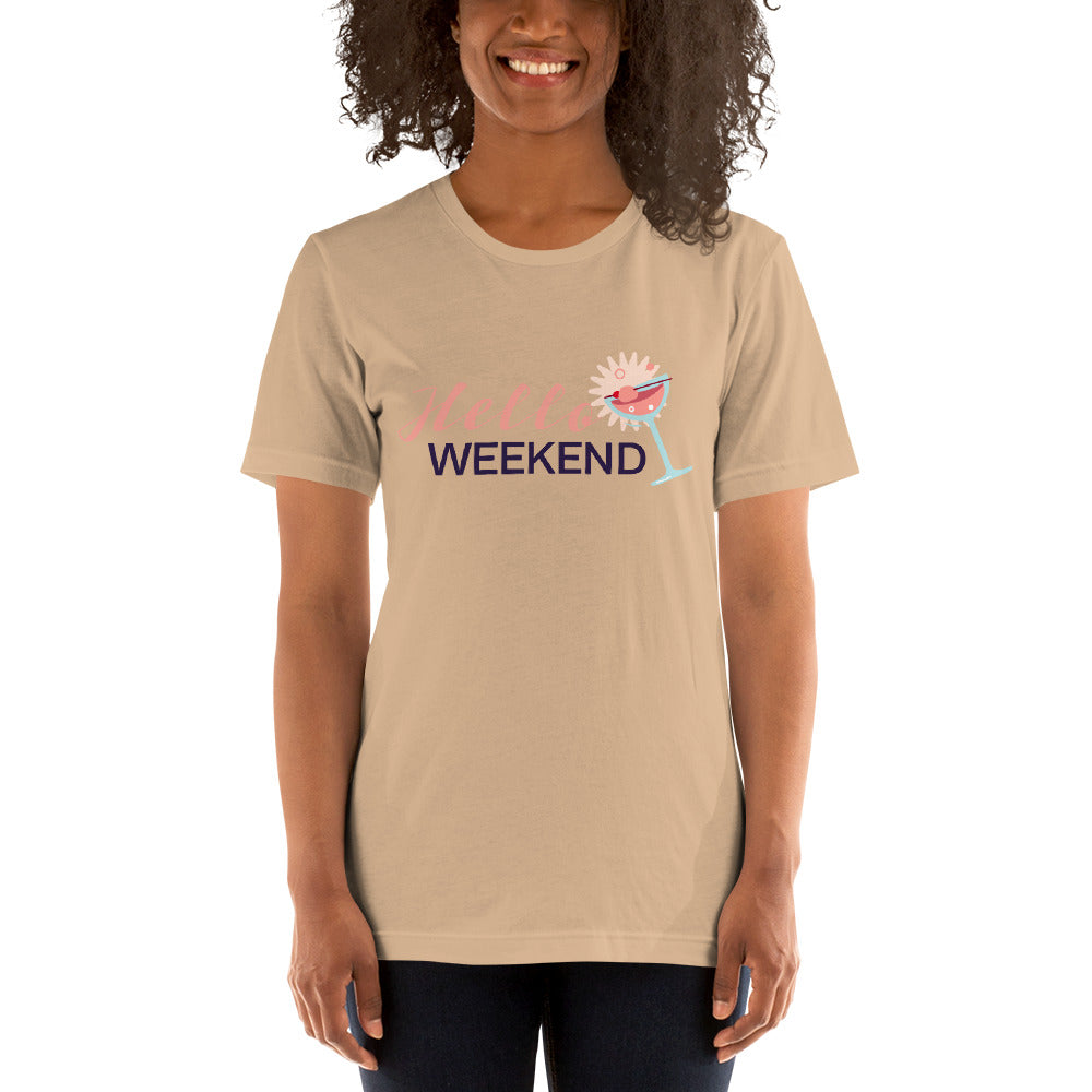 Hello Weekend Unisex T-shirt, Shirt with Cocktail and Weekend