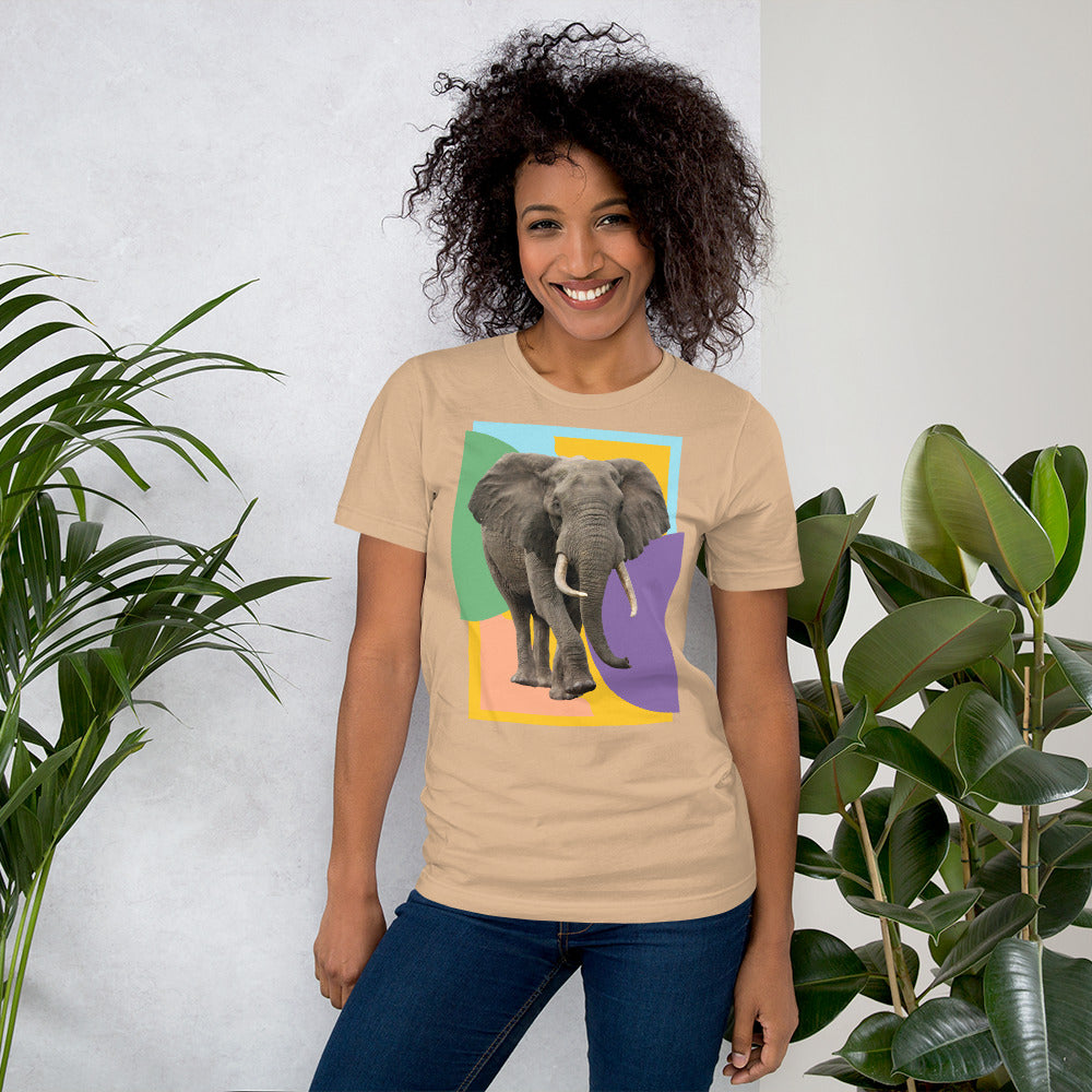Vibrant Pastel with Elephant Photo Unisex t-shirt, Colorful Elephant Shirt for Women and Men