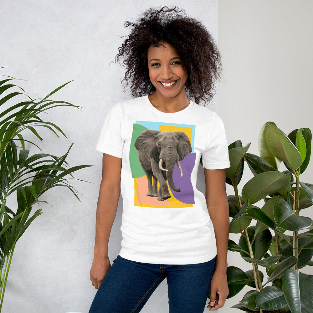 Vibrant Pastel with Elephant Photo Unisex t-shirt, Colorful Elephant Shirt for Women and Men