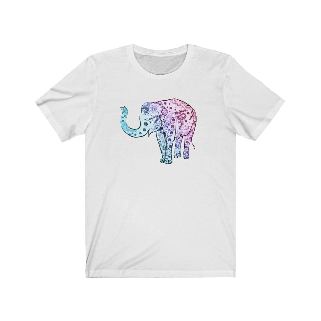 Cheerful Women's Elephant Shirt - Short Sleeve Unisex Elephant Tee, Cute Boho Elephant Print on Shirt, Smiling Elephant Shirt