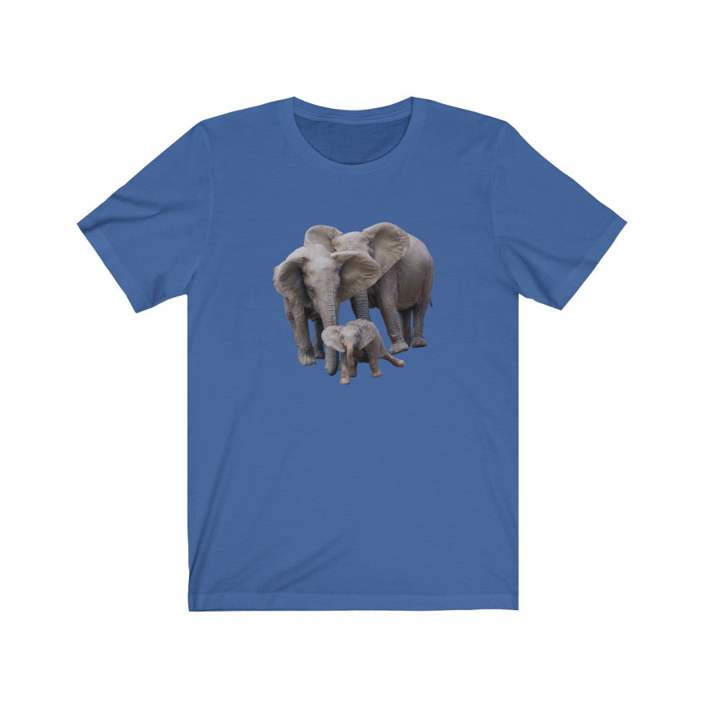 Unisex Jersey Short Sleeve Elephant Tee - Elephant Family on T Shirt along with Baby Elephant on Shirt
