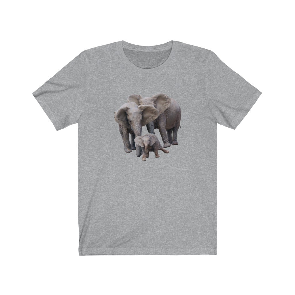 Unisex Jersey Short Sleeve Elephant Tee - Elephant Family on T Shirt along with Baby Elephant on Shirt