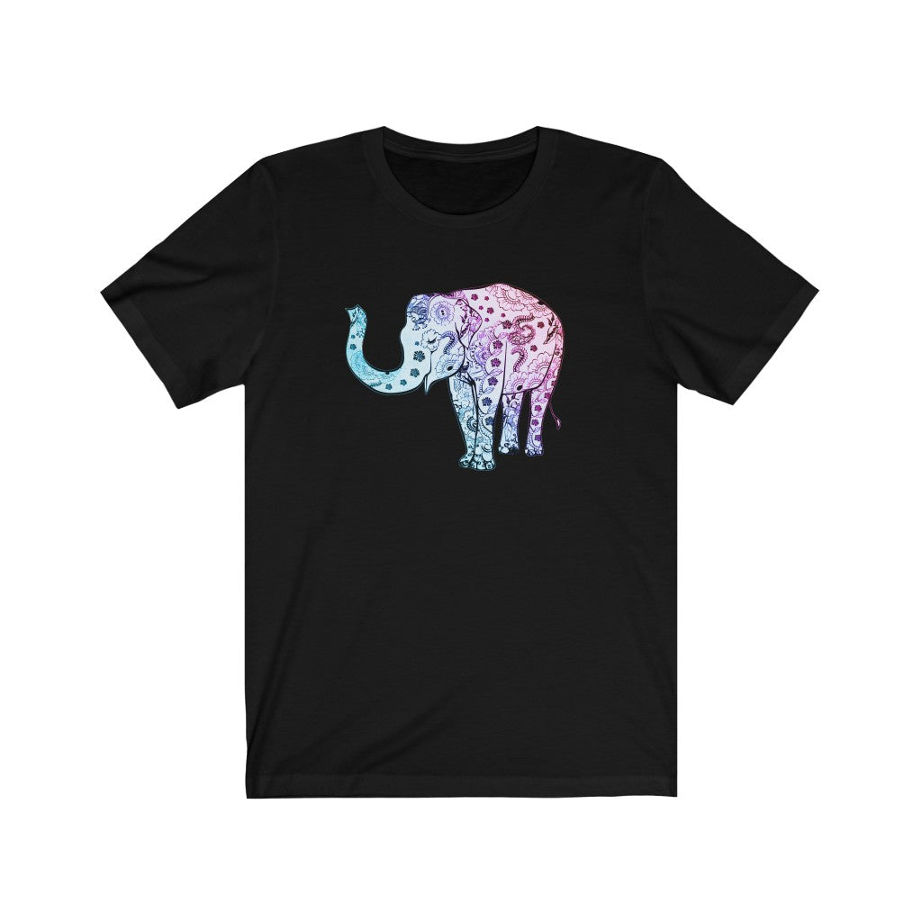 Cheerful Women's Elephant Shirt - Short Sleeve Unisex Elephant Tee, Cute Boho Elephant Print on Shirt, Smiling Elephant Shirt