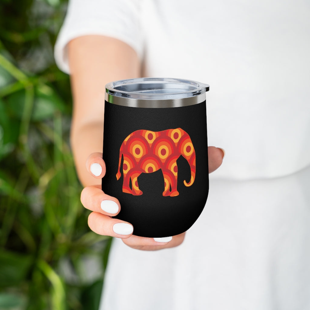 12oz Insulated Wine Tumbler with Retro Circles in an Elephant