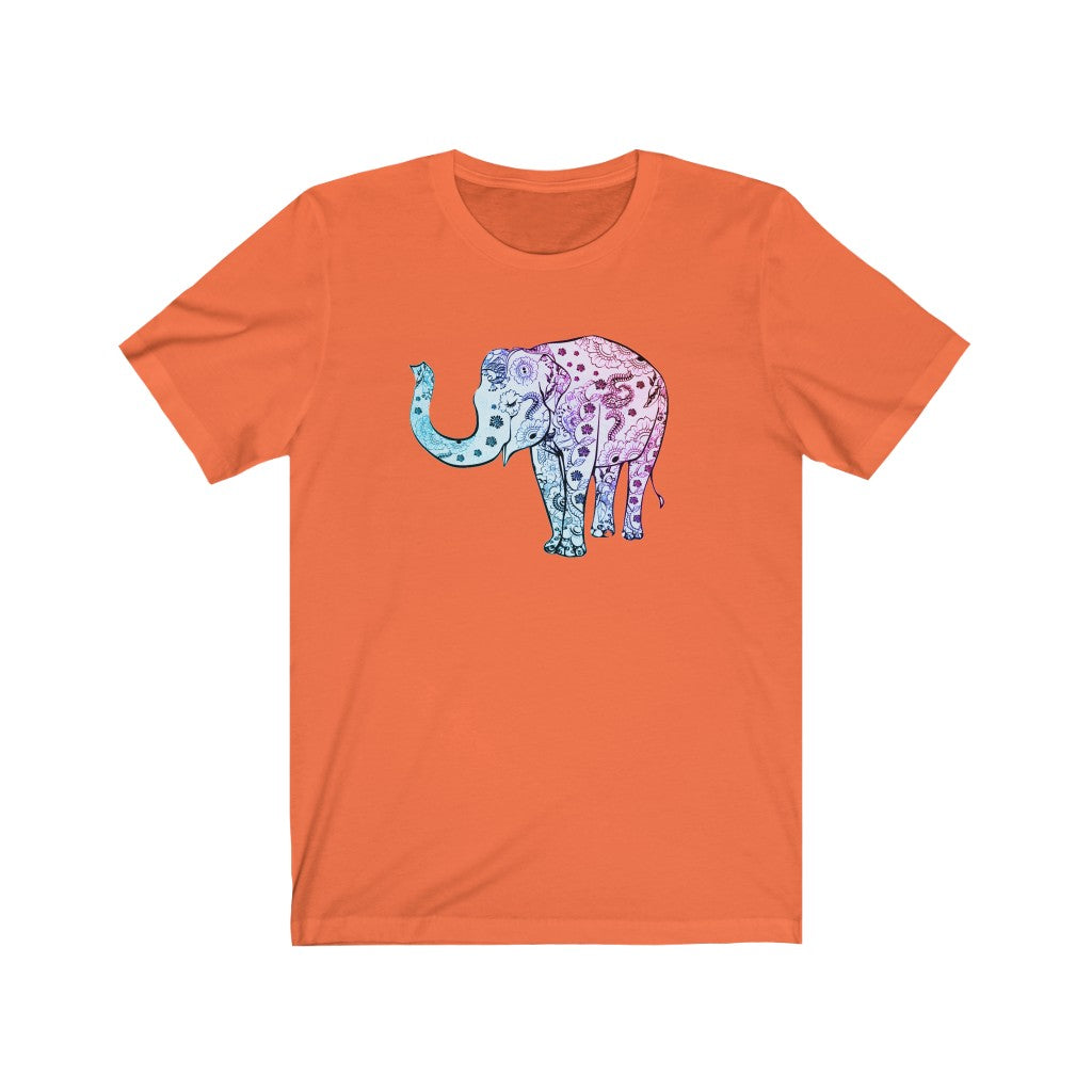 Cheerful Women's Elephant Shirt - Short Sleeve Unisex Elephant Tee, Cute Boho Elephant Print on Shirt, Smiling Elephant Shirt