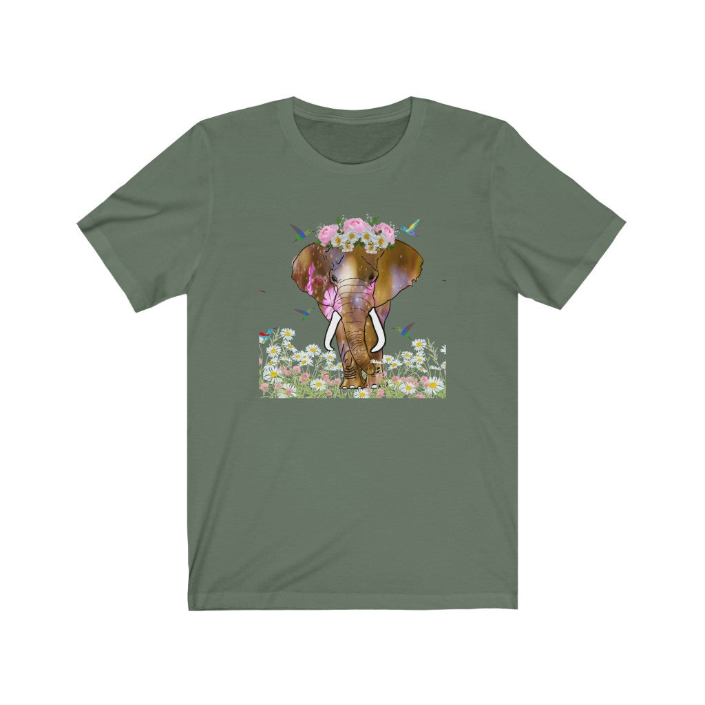 Beautiful Women's Elephant Shirt - Women's Unisex Jersey Short Sleeve Elephant Tee with Jumbo Elephant, Cute Elephant Shirt with Flower Crown