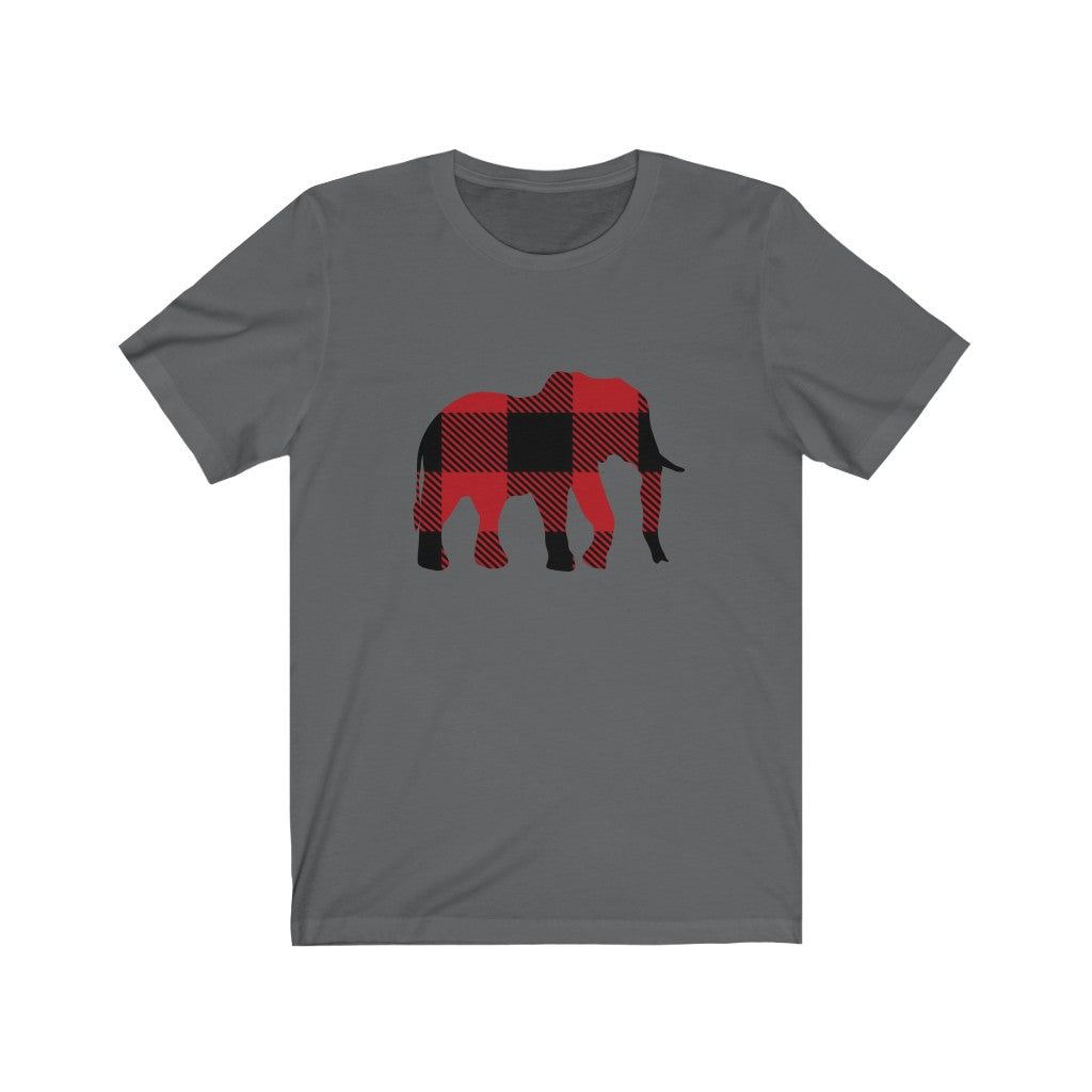 Men's Elephant Shirt with Buffalo Print, Women's Elephant Shirt with Buffalo Print - Unisex Jersey Short Sleeve Elephant Tee Buffalo Print, Men's Christmas Elephant Shirt, Women's Christmas Elephant Shirt