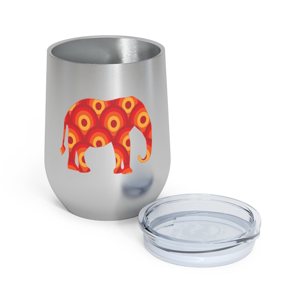 12oz Insulated Wine Tumbler with Retro Circles in an Elephant
