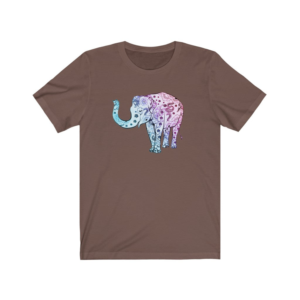 Cheerful Women's Elephant Shirt - Short Sleeve Unisex Elephant Tee, Cute Boho Elephant Print on Shirt, Smiling Elephant Shirt