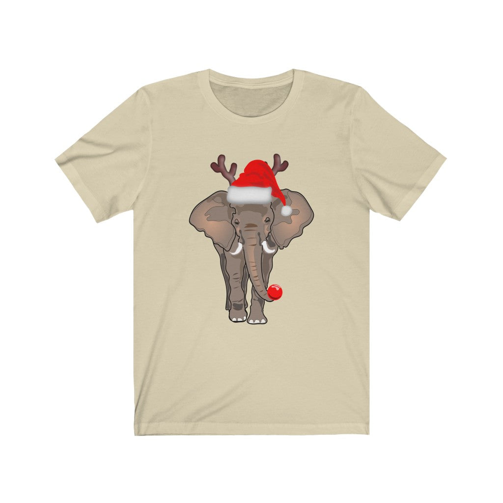 Women's Elephant Shirt, Men's Elephant Shirt, Unisex Short Sleeve Elephant Tee, Christmas Elephant Shirt with Red Santa Hat