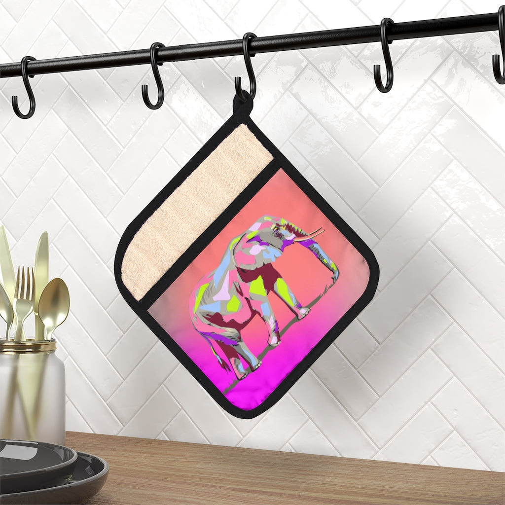 Irresistible Elephant Pot Holder with Pocket - Multicolored Elephant on Pot Holder, Purple and Pink Pot Holder