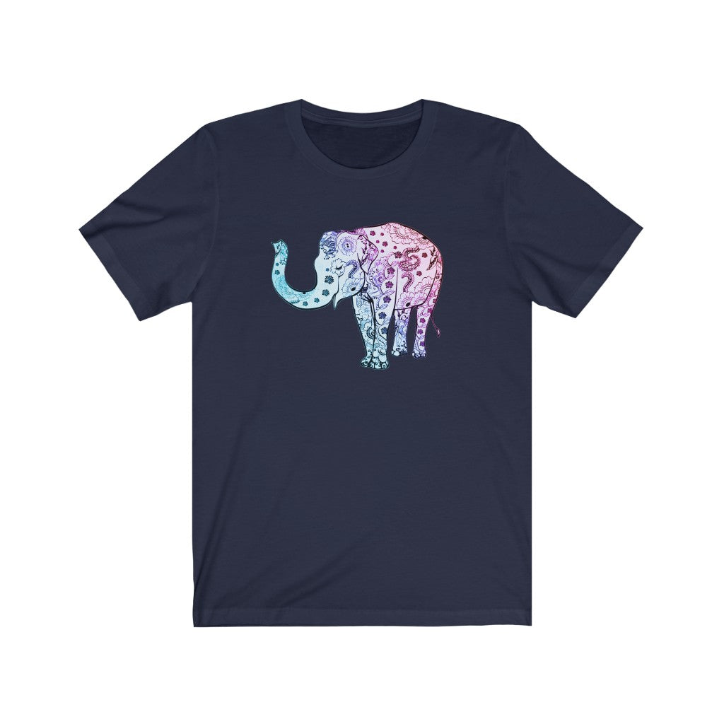 Cheerful Women's Elephant Shirt - Short Sleeve Unisex Elephant Tee, Cute Boho Elephant Print on Shirt, Smiling Elephant Shirt
