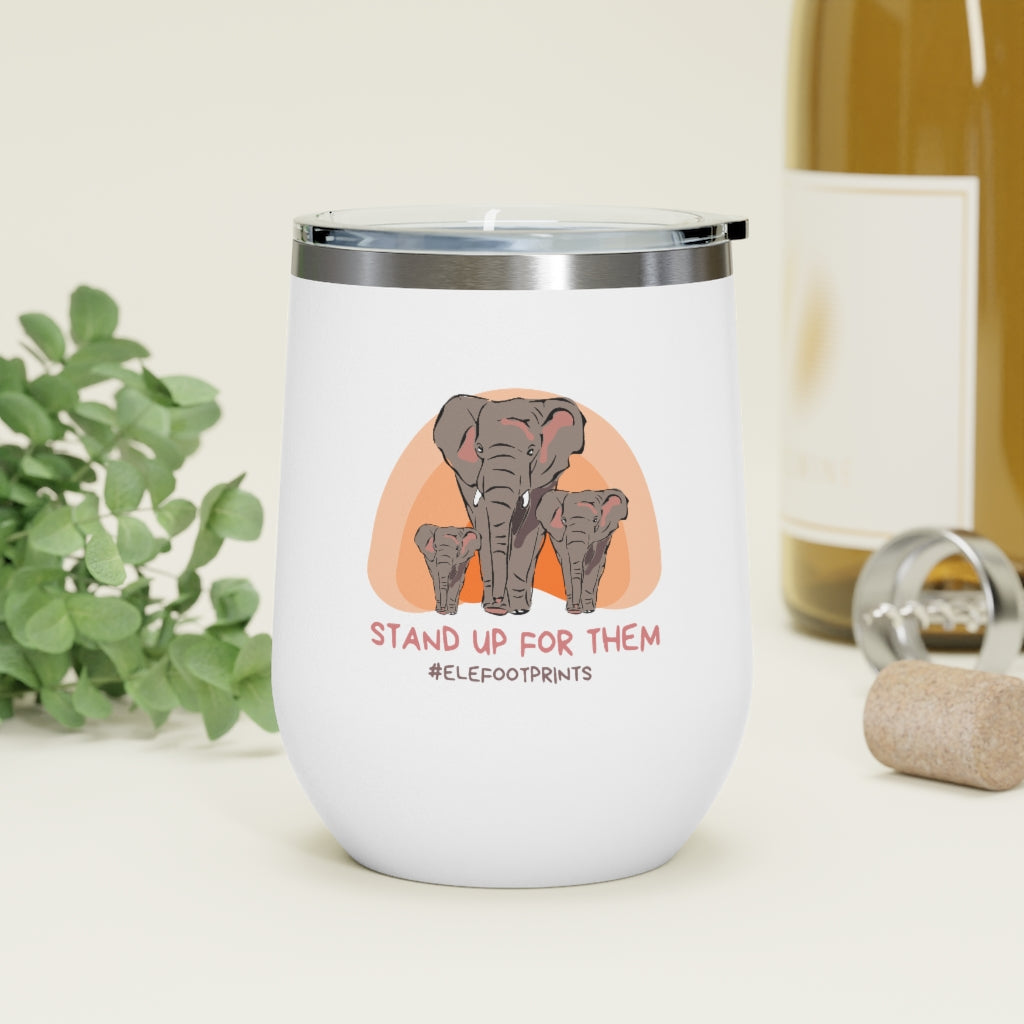 12oz Insulated Wine Tumbler with Elephants - Stand Up for Elephants