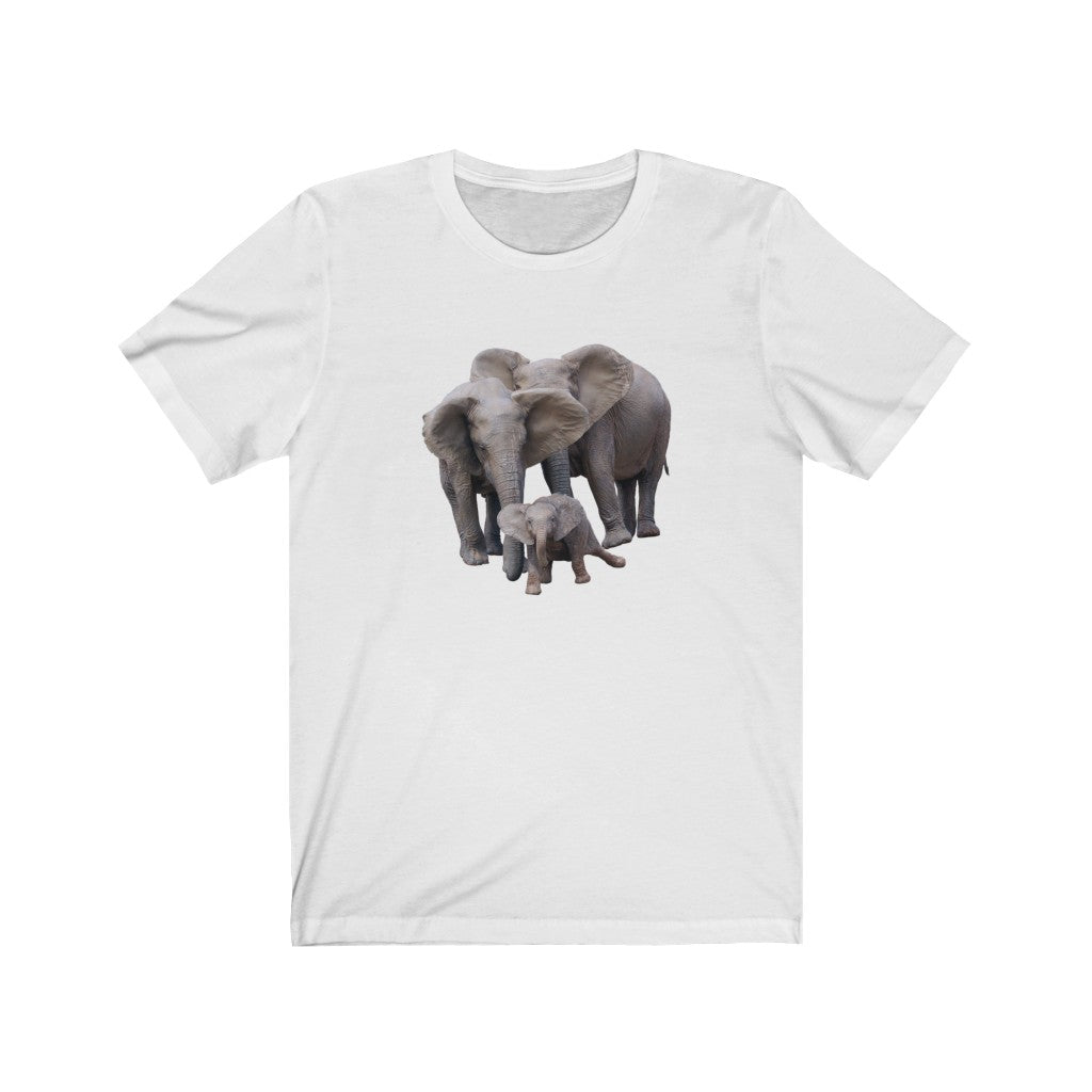 Unisex Jersey Short Sleeve Elephant Tee - Elephant Family on T Shirt along with Baby Elephant on Shirt