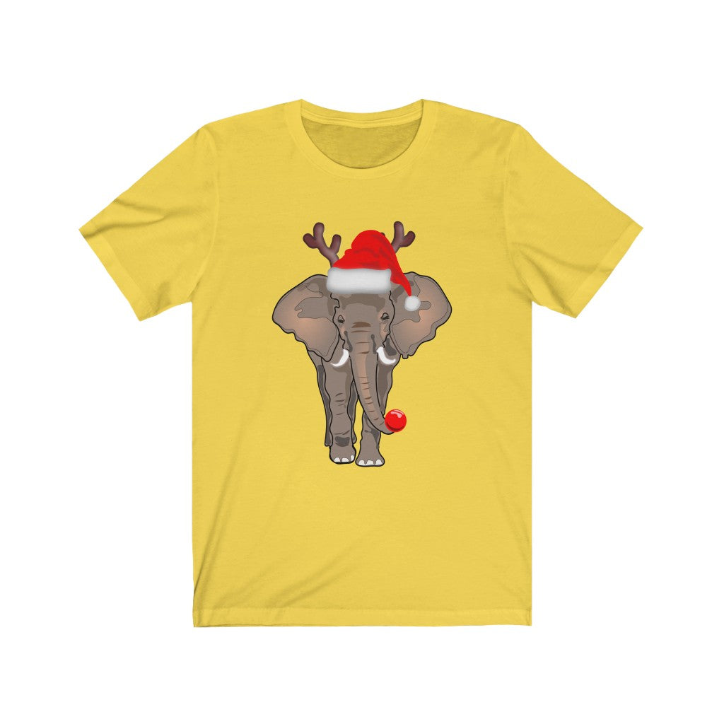 Women's Elephant Shirt, Men's Elephant Shirt, Unisex Short Sleeve Elephant Tee, Christmas Elephant Shirt with Red Santa Hat