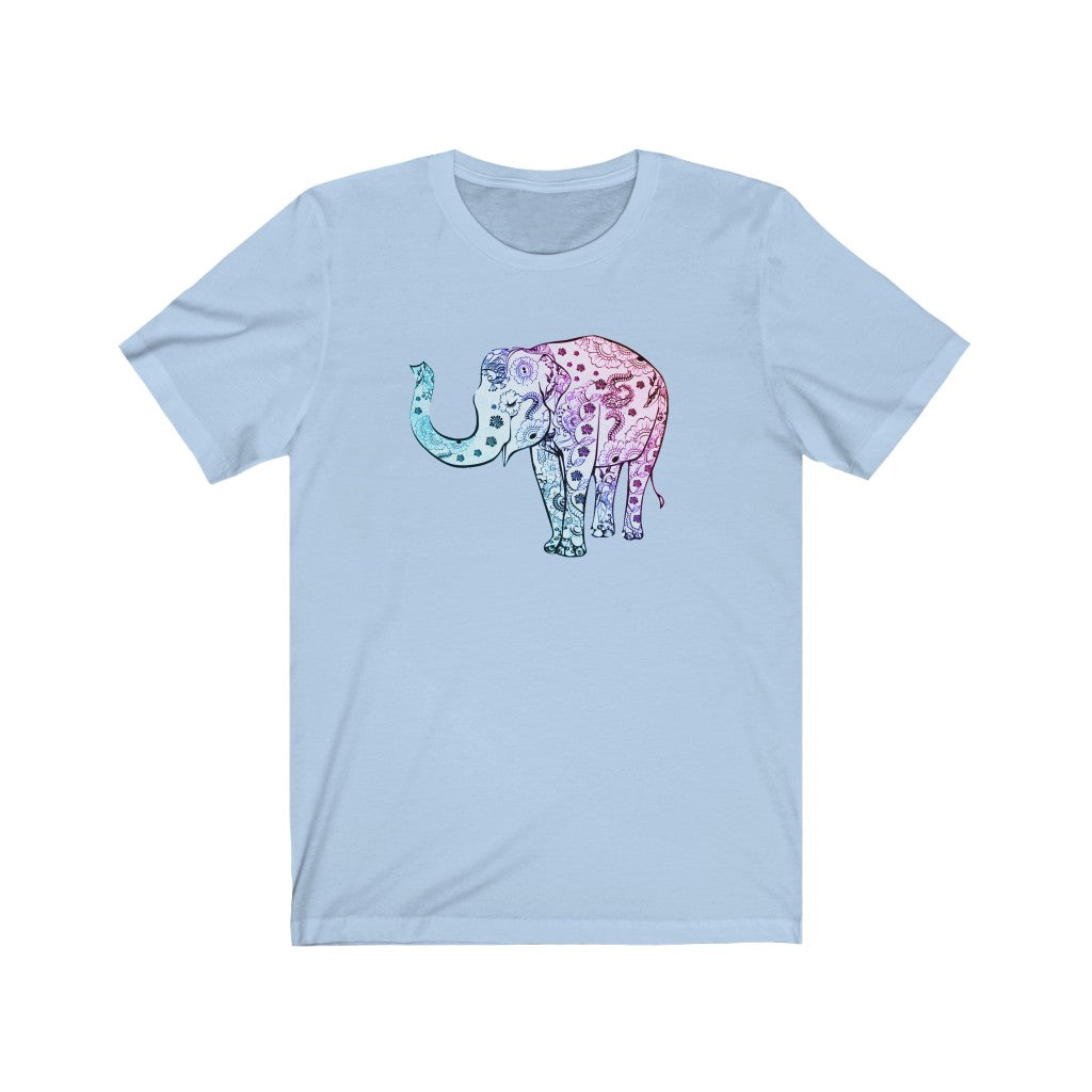 Cheerful Women's Elephant Shirt - Short Sleeve Unisex Elephant Tee, Cute Boho Elephant Print on Shirt, Smiling Elephant Shirt