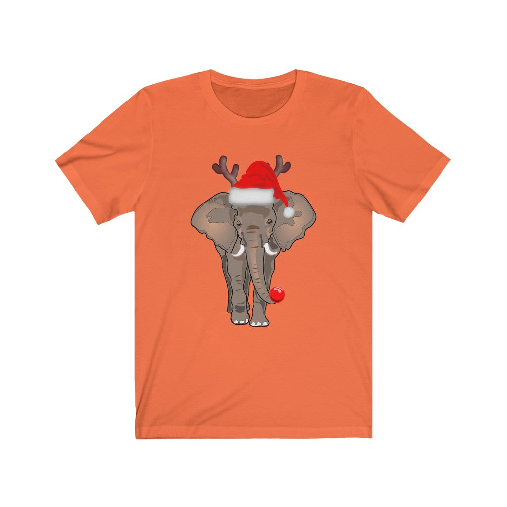 Women's Elephant Shirt, Men's Elephant Shirt, Unisex Short Sleeve Elephant Tee, Christmas Elephant Shirt with Red Santa Hat